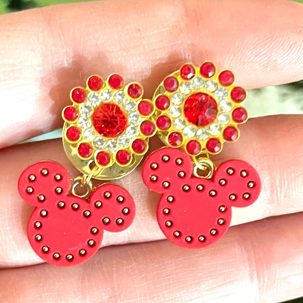 Red Mickey Cubic Zirconia Sparkle Earrings